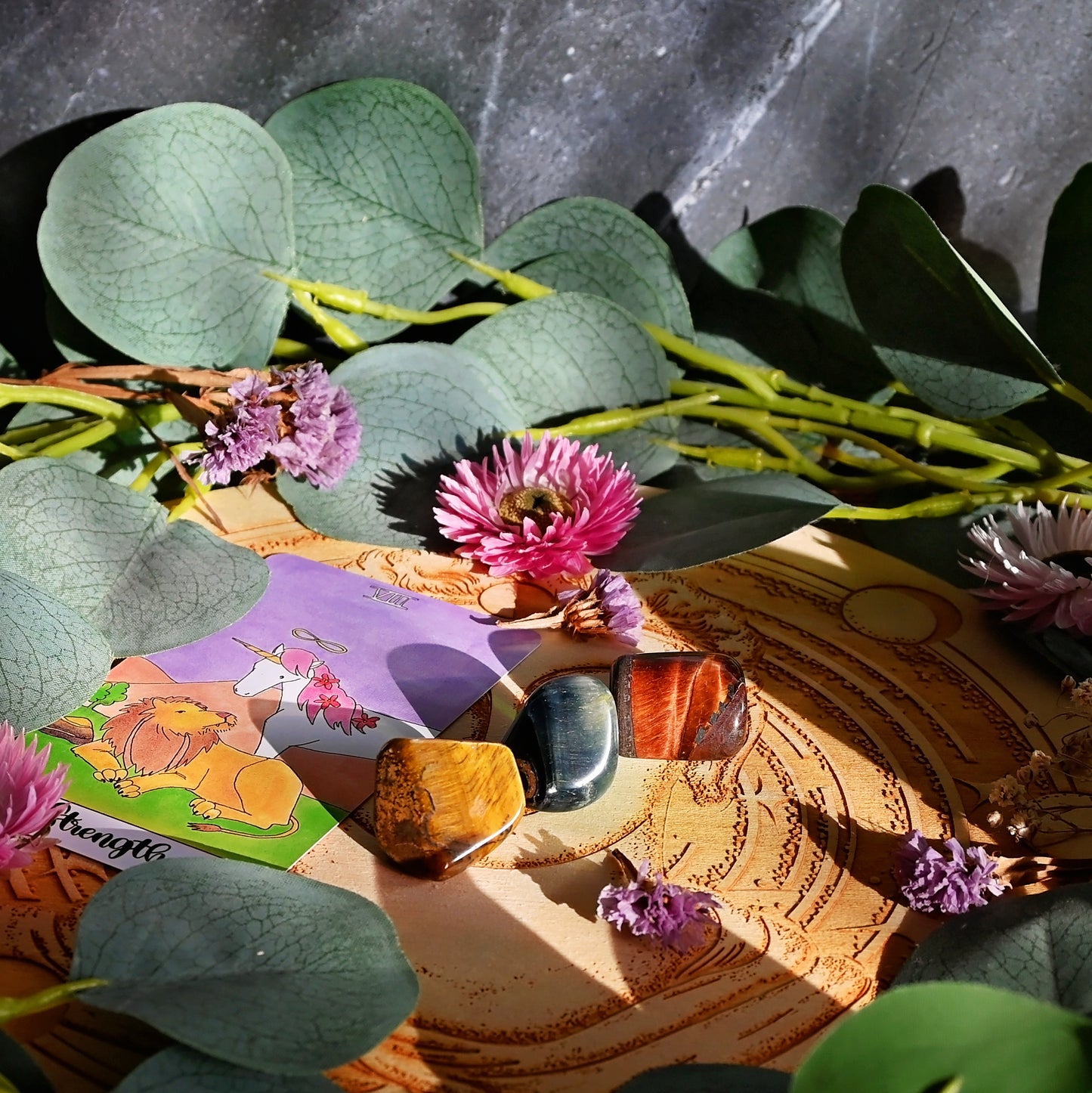 Tiger Eye Tumbles Set Of 3 - Gold, Red & Blue