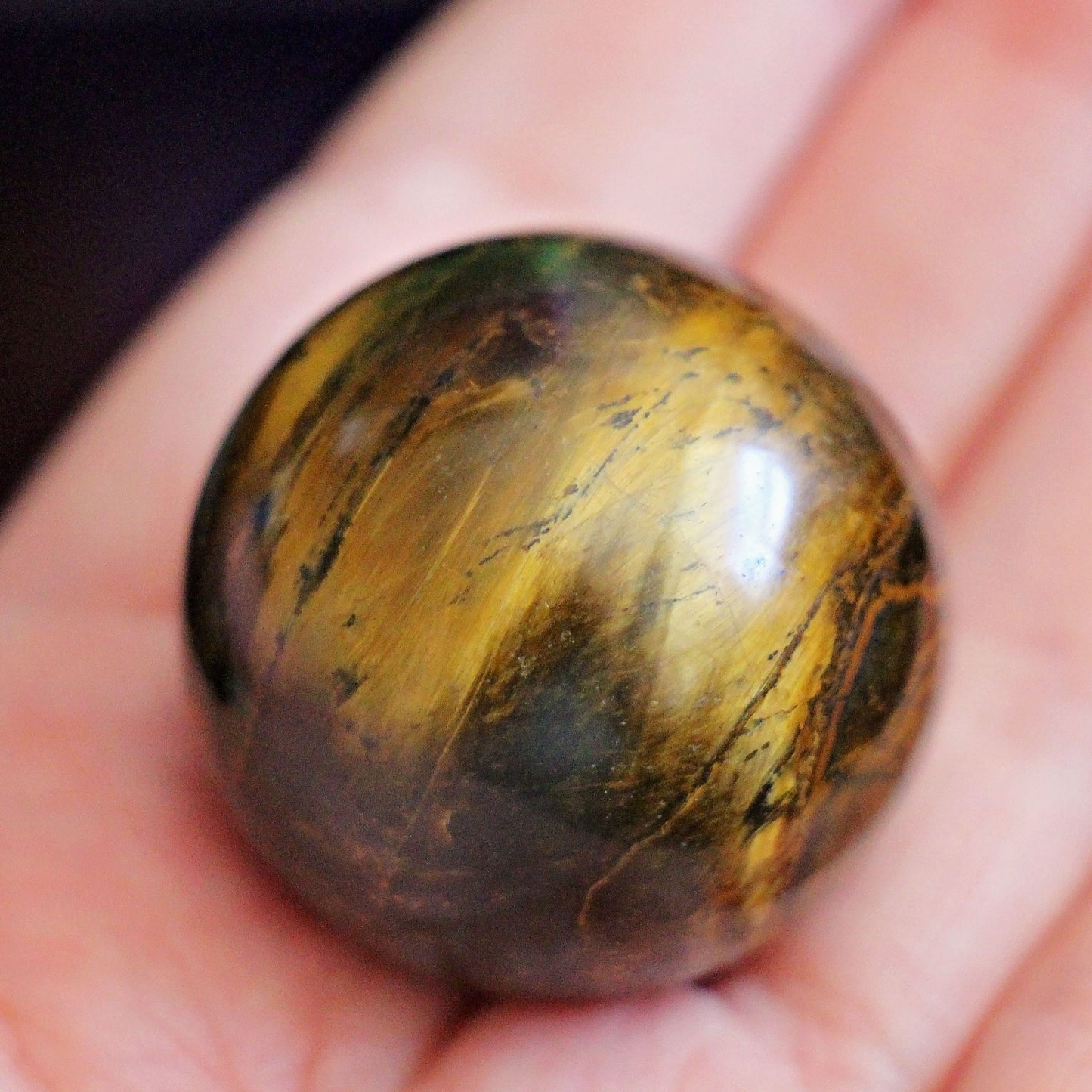 Tiger Eye Sphere - Small - Crystal Ball - Polished - Gemstone - Strength - Courage - Natural - Raw - Wooden Stand