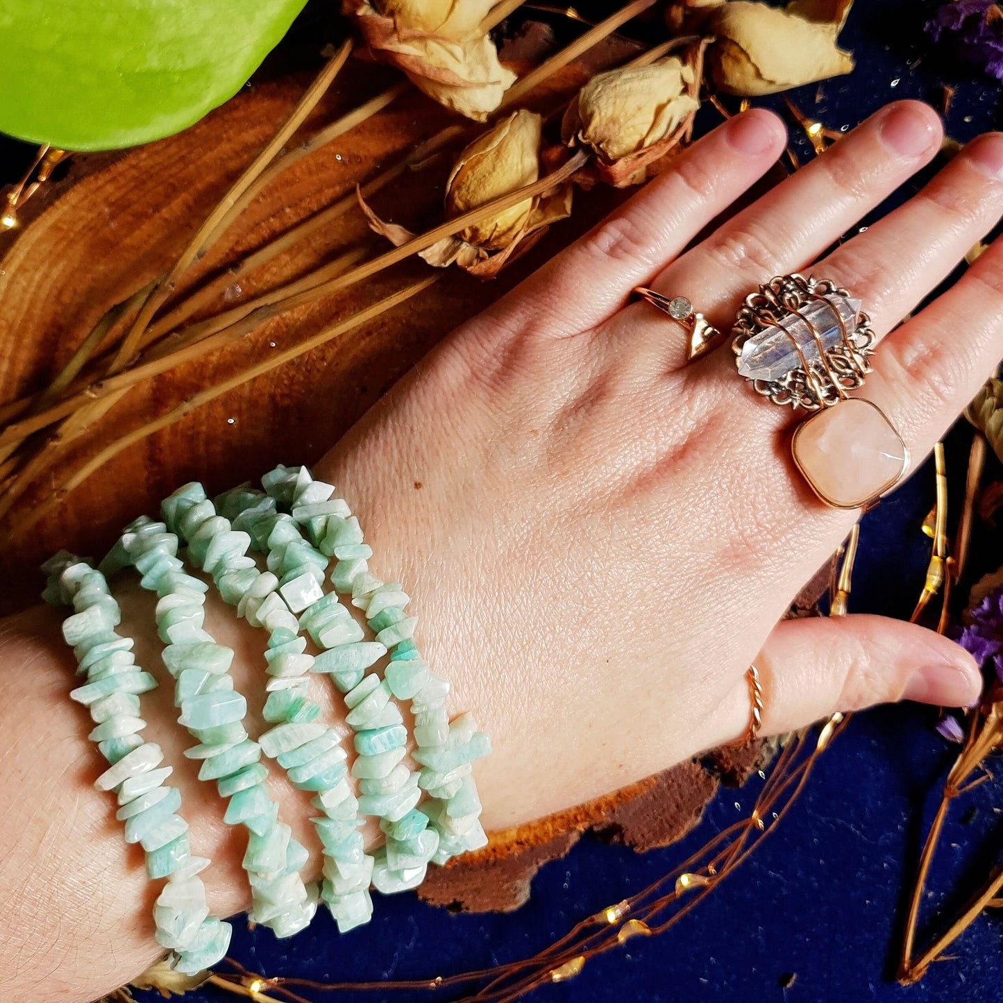 Aquamarine - Crystal Chip Bracelet - Gemstone - Stretchy - One Size - Jewellery - Fashion