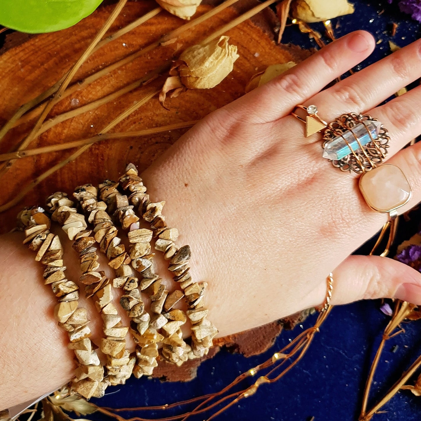 Picture Jasper - Crystal Chip Bracelet - Gemstone - Stretchy - One Size - Jewellery - Fashion