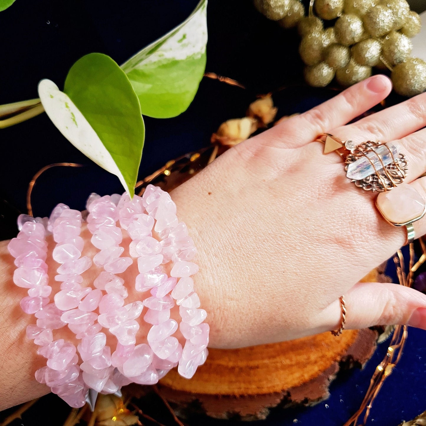 Rose Quartz - Crystal Chip Bracelet - Gemstone - Stretchy - One Size - Jewellery - Fashion