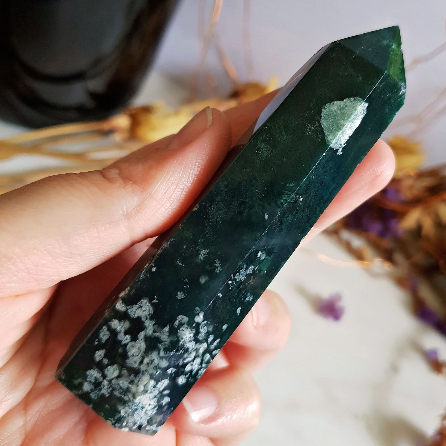Moss Agate Polished Point #4