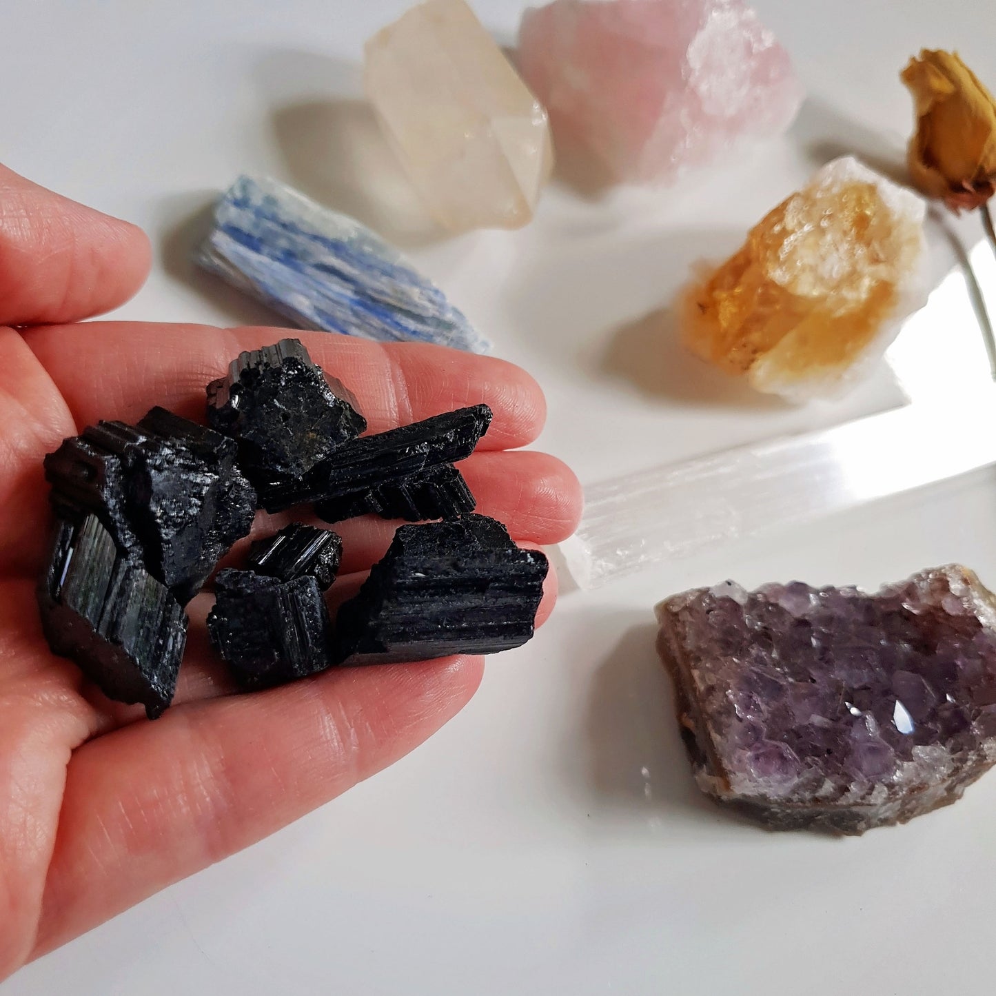 The Crystal Starter Set - Amethyst - Tourmaline - Quartz - Rose - Citrine - Kyanite - Selenite - Cluster - Point - Geode - Gift - Natural
