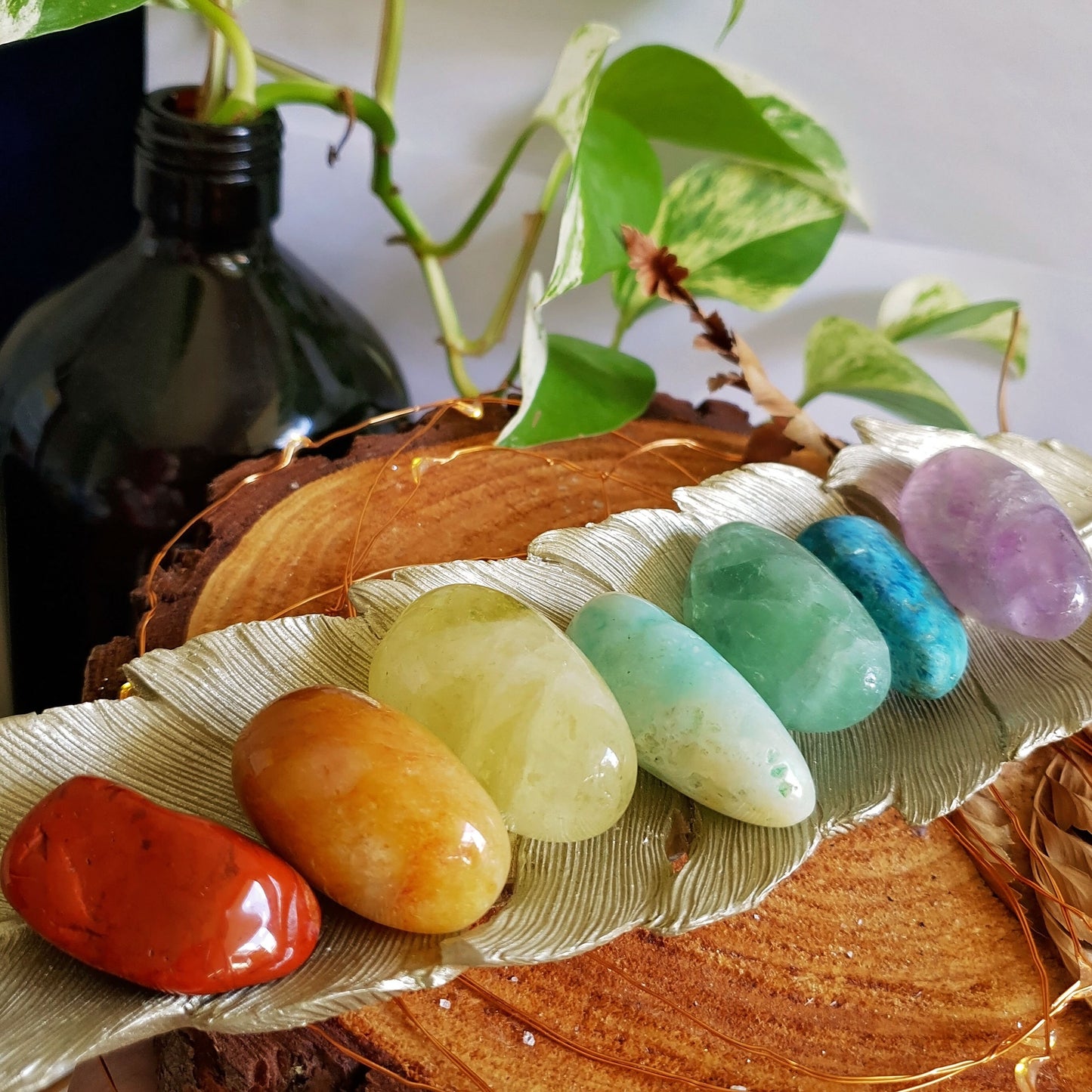 Rainbow Tumbled Stone Set - Chakra - Polished - Gift - Large - Bright