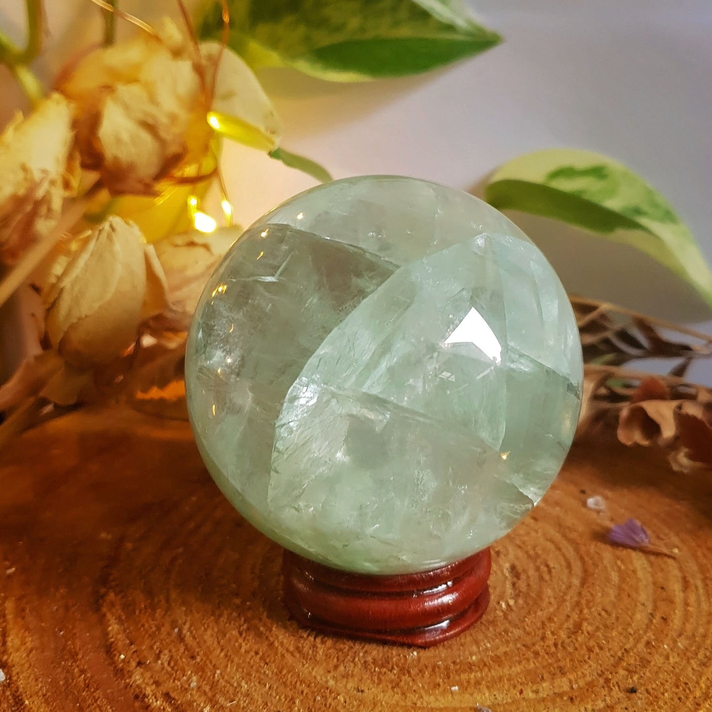 Green Fluorite Sphere - Crystal Ball - Polished - Gemstone - Natural - Raw - Wooden Stand - #1
