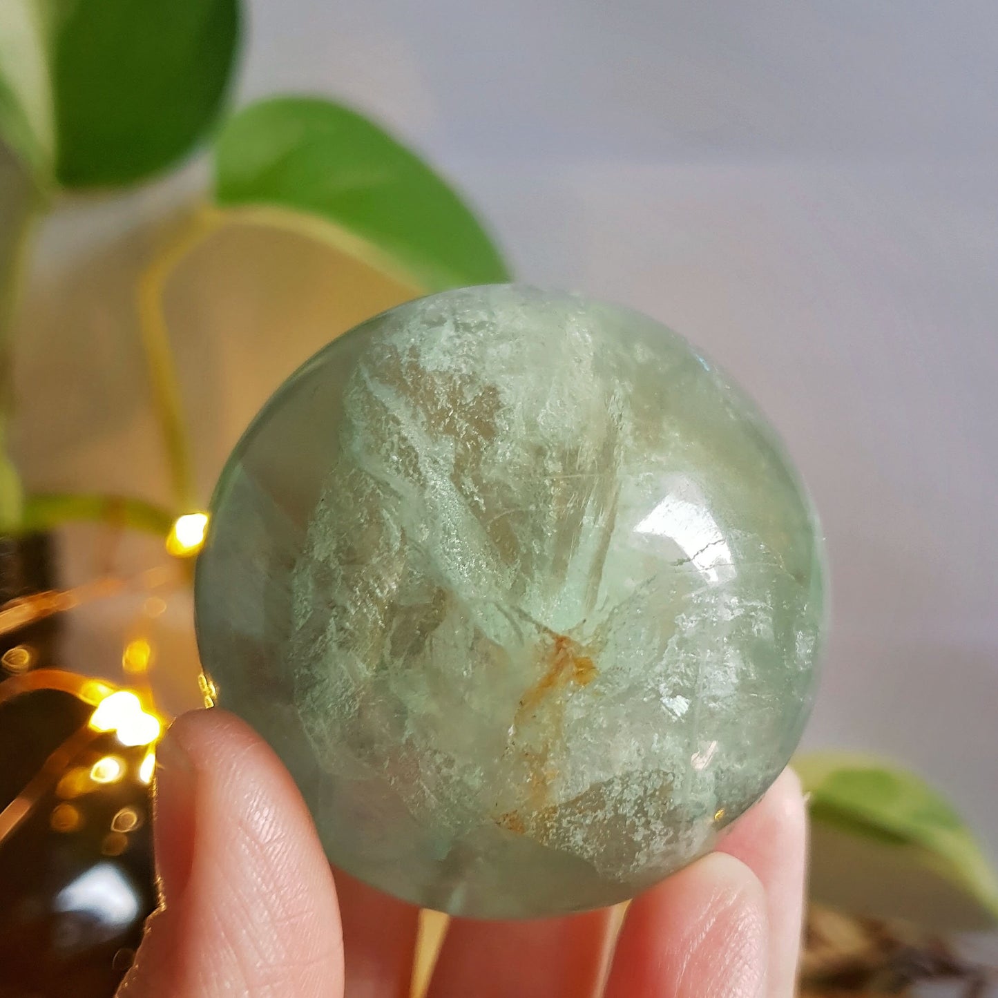 Green Fluorite Sphere - Crystal Ball - Polished - Gemstone - Natural - Raw - Wooden Stand - #2