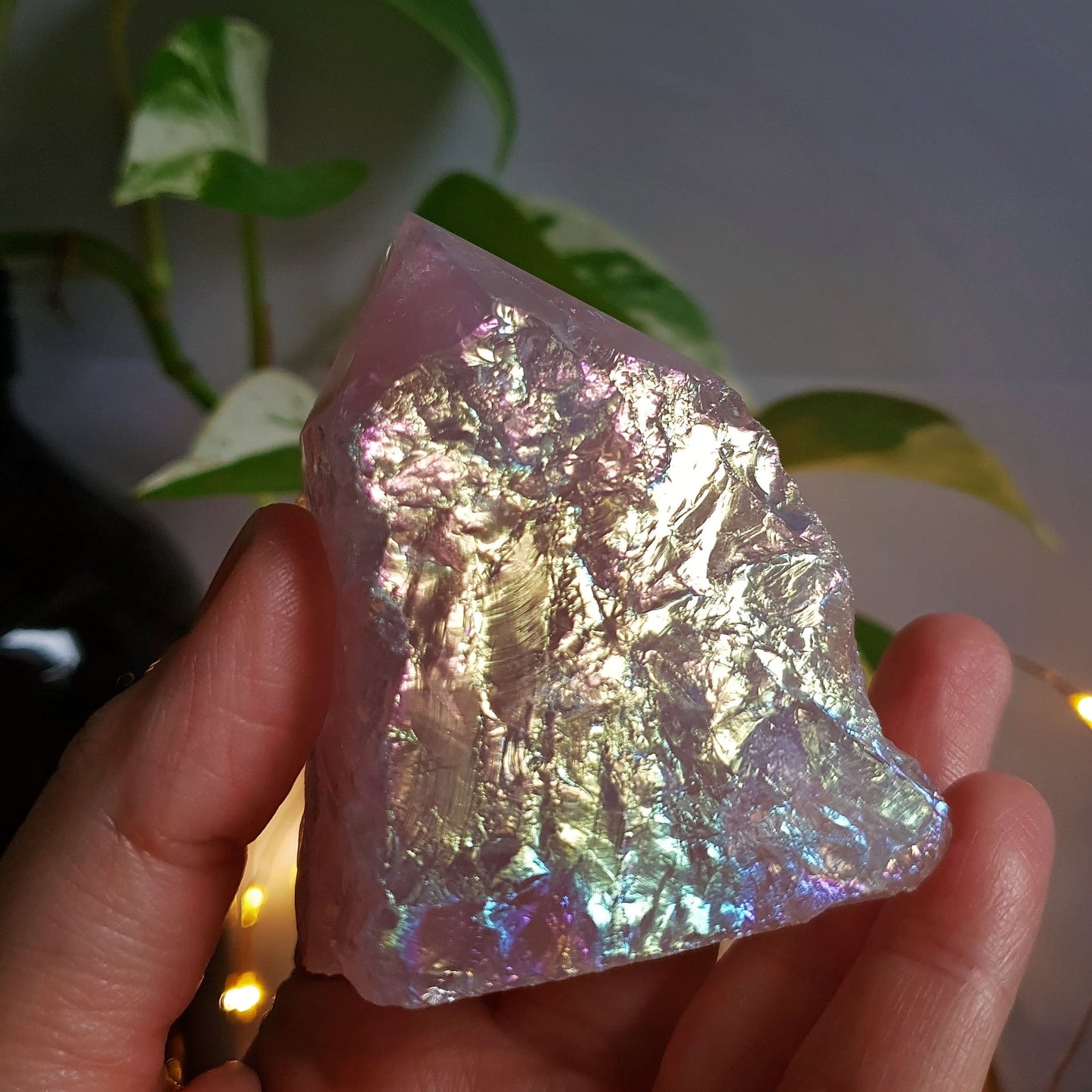 Angel Aura Rose Quartz Polished Point Base Cut #3