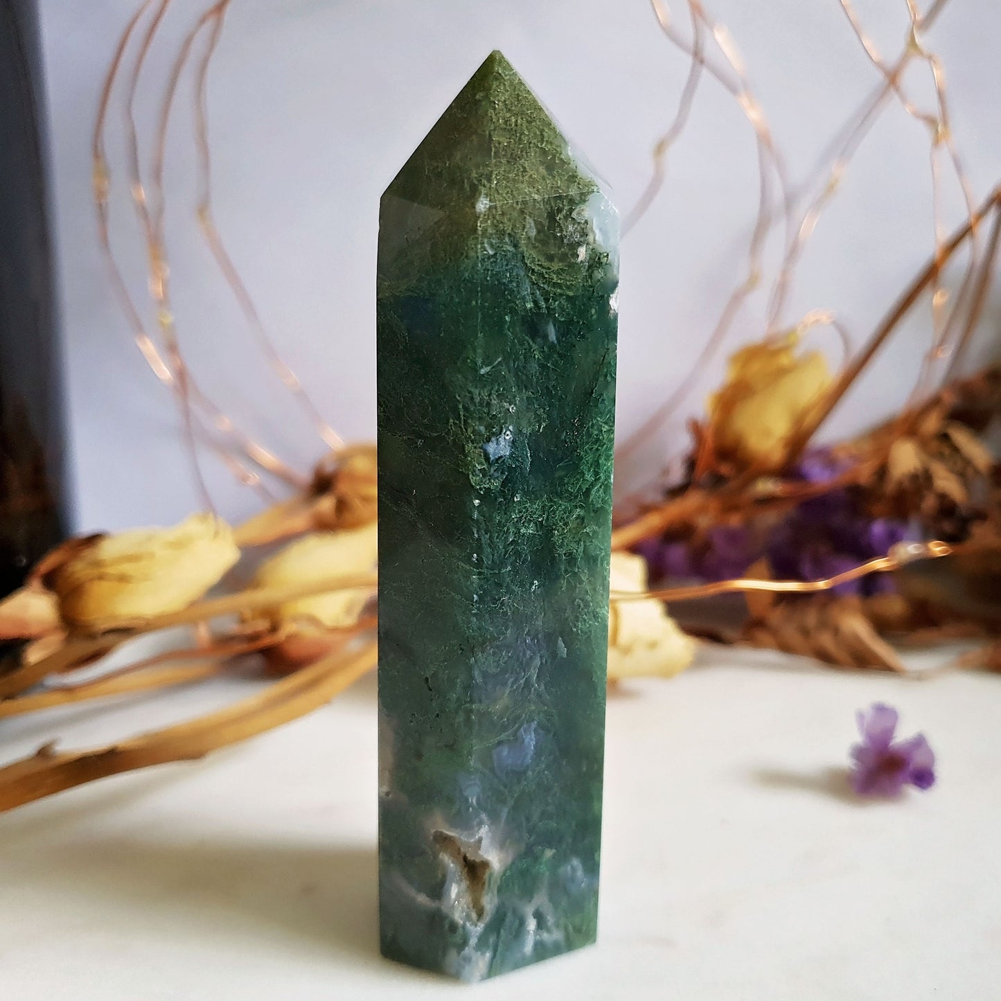 Moss Agate Polished Point #1