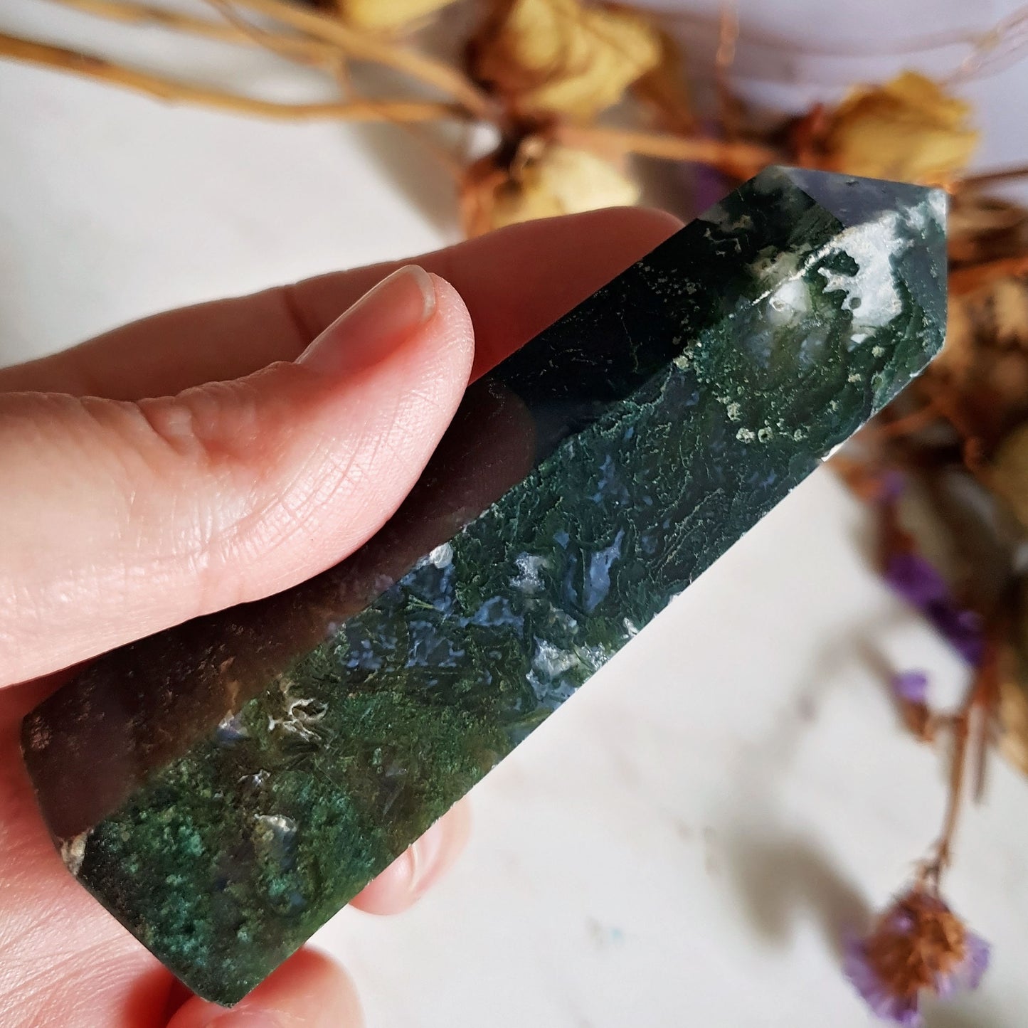 Moss Agate Polished Point #8