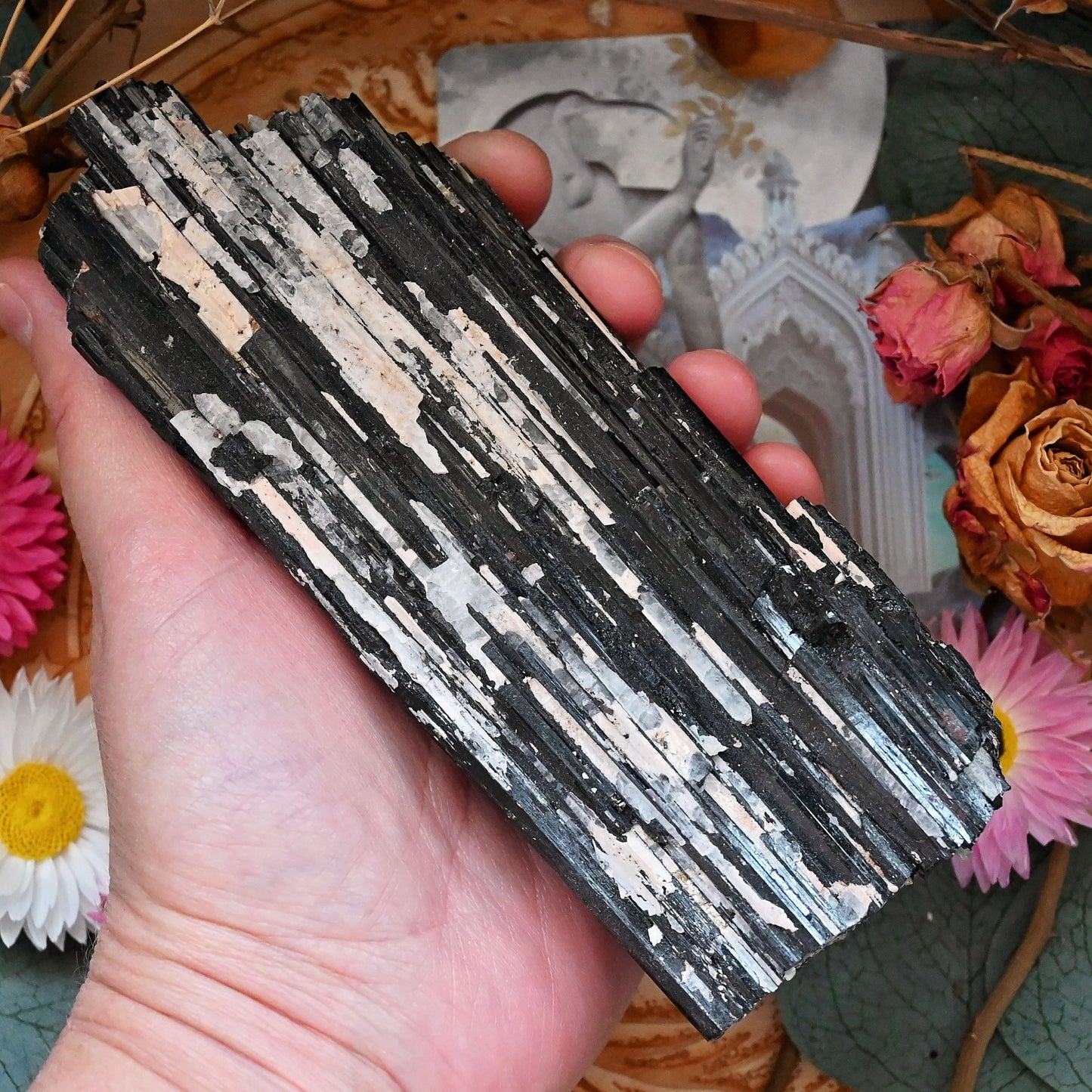 Black Tourmaline With Quartz Raw Chunk - #7