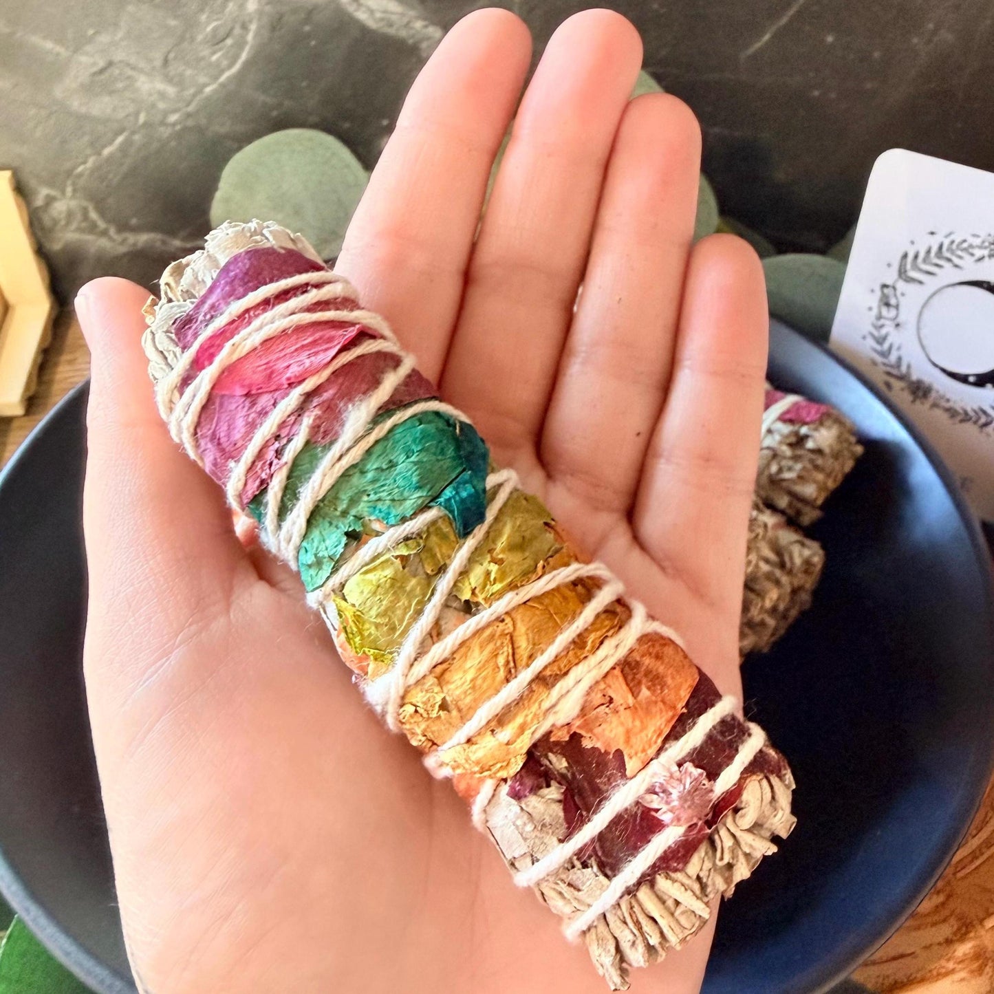 Rainbow Petal White Sage Smudge Stick