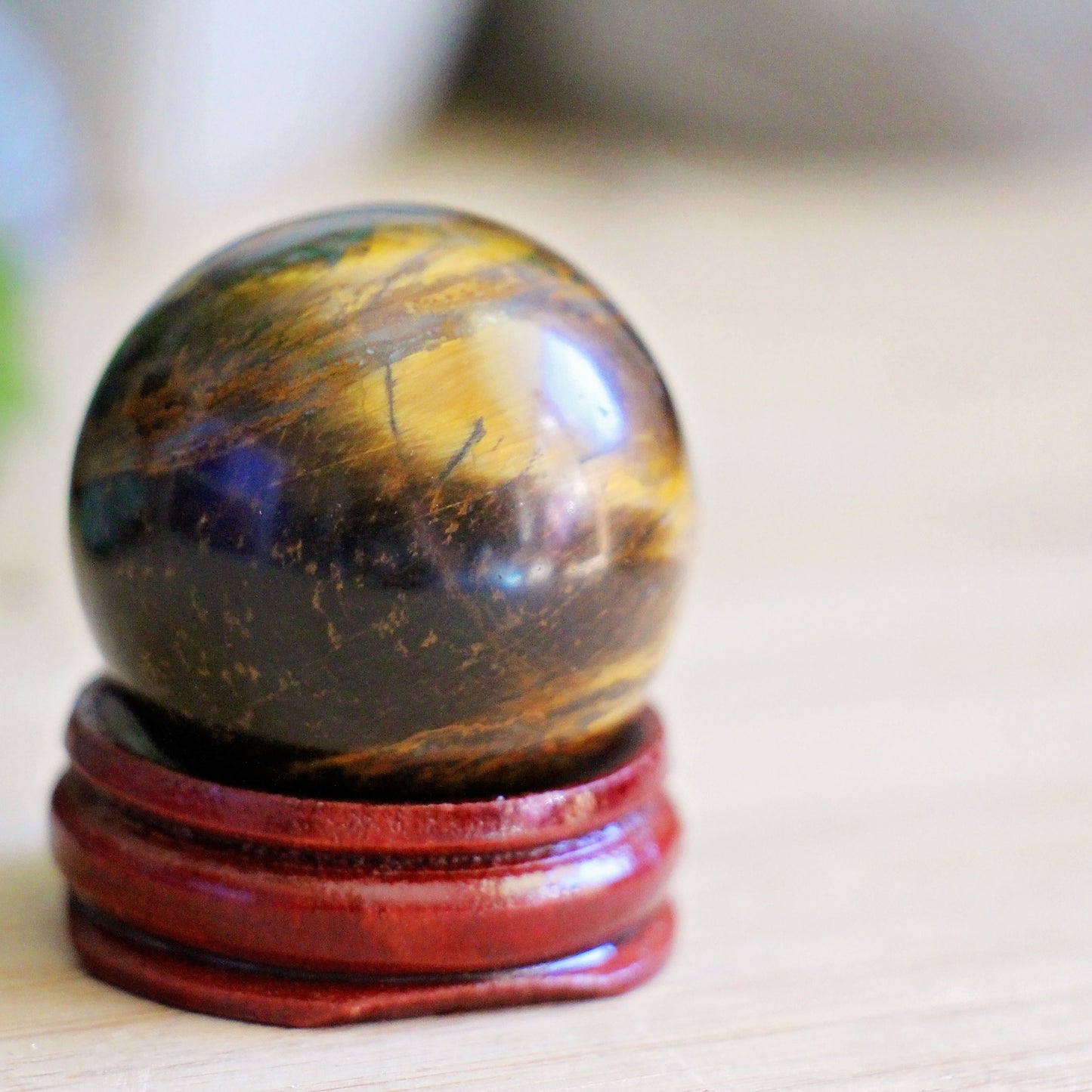 Tiger Eye Sphere - Small - Crystal Ball - Polished - Gemstone - Strength - Courage - Natural - Raw - Wooden Stand