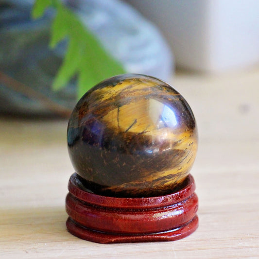 Tiger Eye Sphere - Small - Crystal Ball - Polished - Gemstone - Strength - Courage - Natural - Raw - Wooden Stand