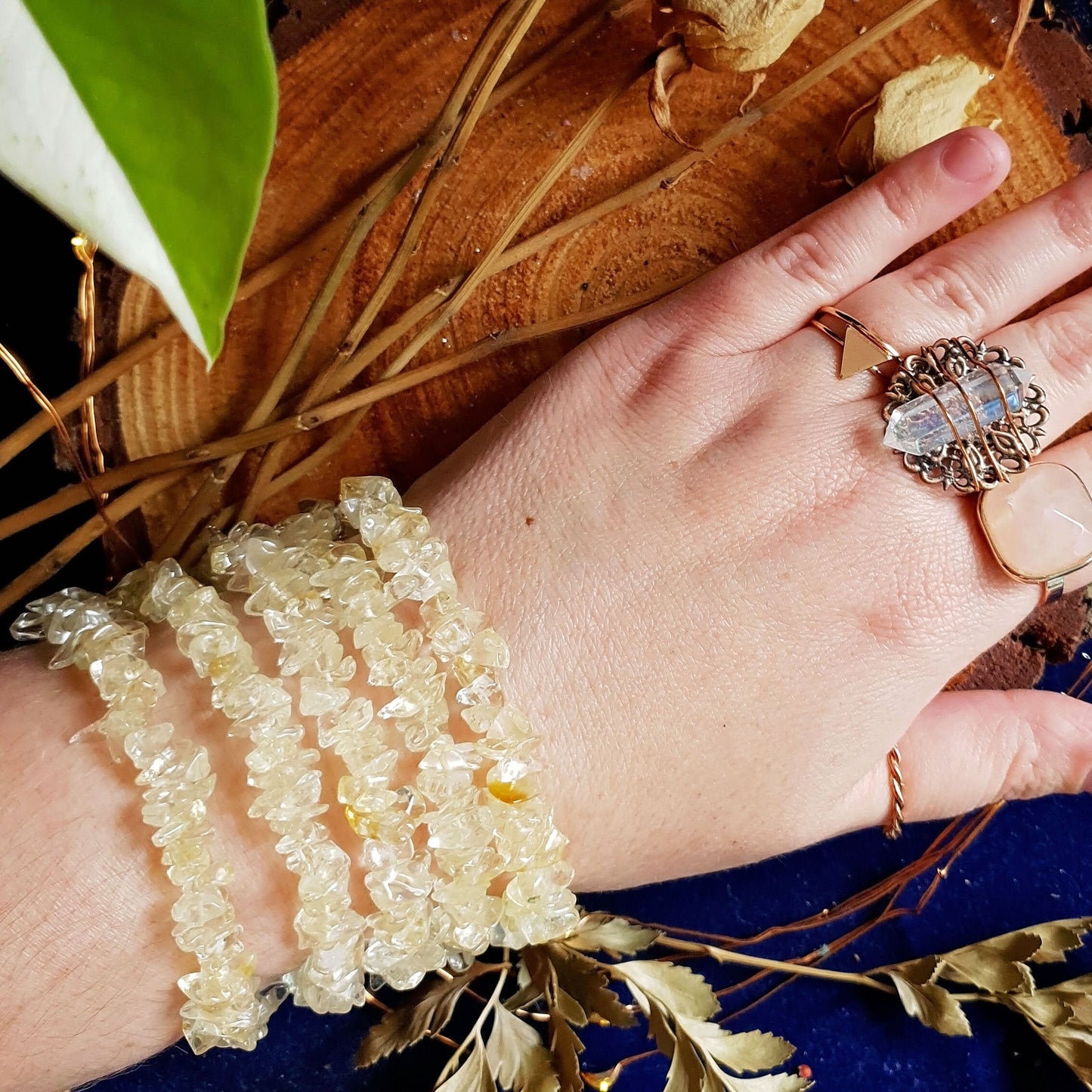 Citrine - Crystal Chip Bracelet - Gemstone - Stretchy - One Size - Jewellery - Fashion