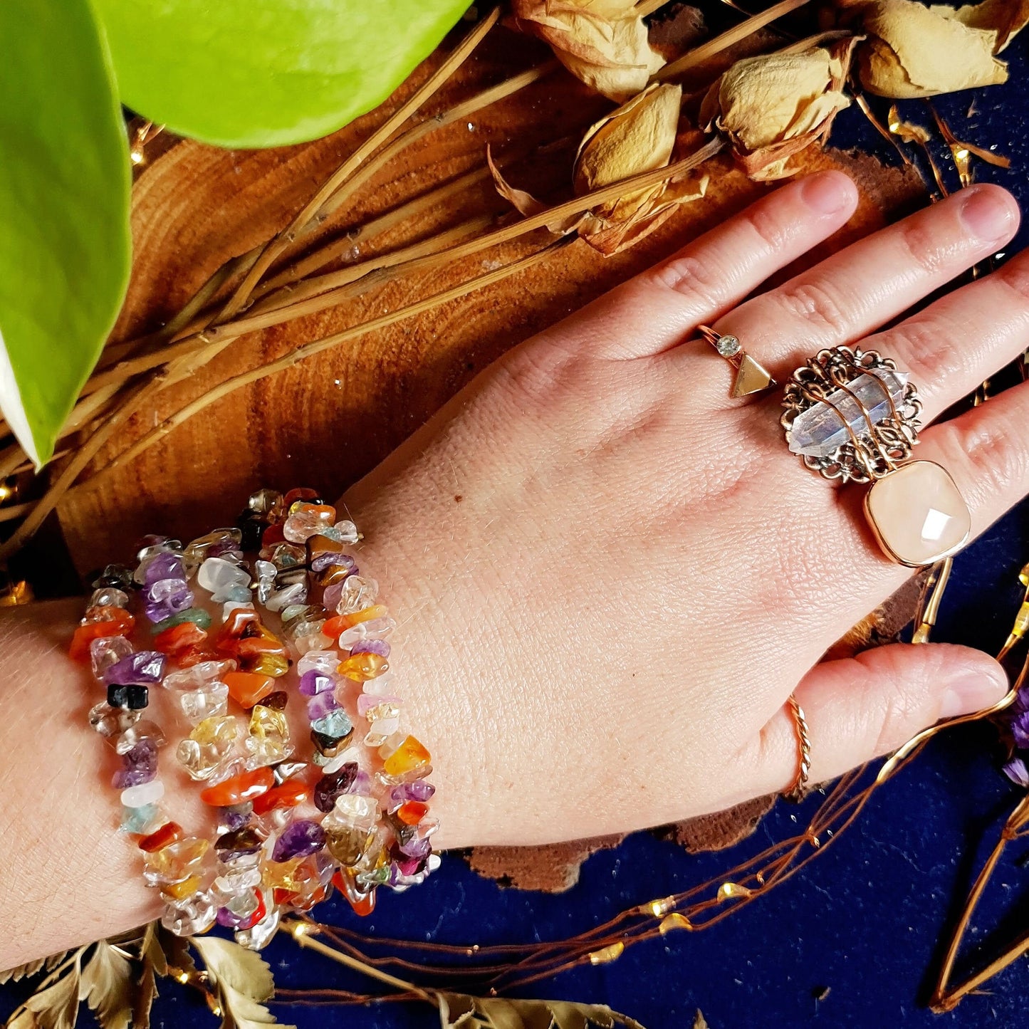 Multi Colour - Style 2 - Crystal Chip Bracelet - Gemstone - Stretchy - One Size - Jewellery - Fashion - Amethyst - Rose - Clear - Carnelian