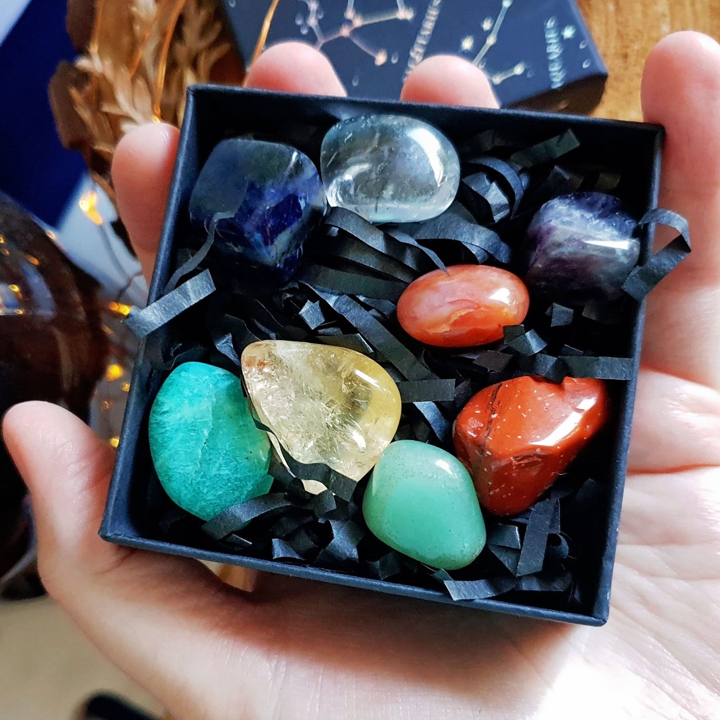 Chakra Tumbled Stone Gift Boxed Set - Stone - Align - Meditate - Crown - Third Eye - Heart - Throat - Solar Plexus - Sacral - Root - Crystal