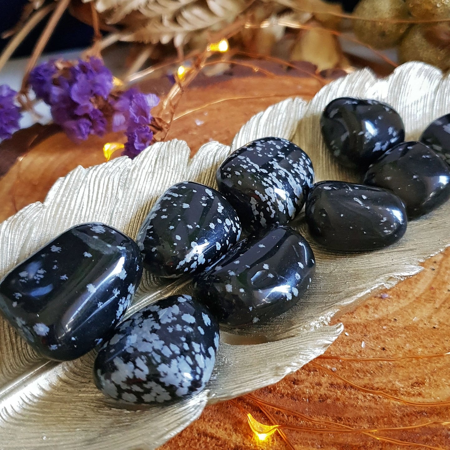 Snowflake Obsidian Tumbles - Tumbled Stone -  Polished - Piece - Natural - Cut - Sparkle - Geode - Crystal - Gemstone - Rock - Decor