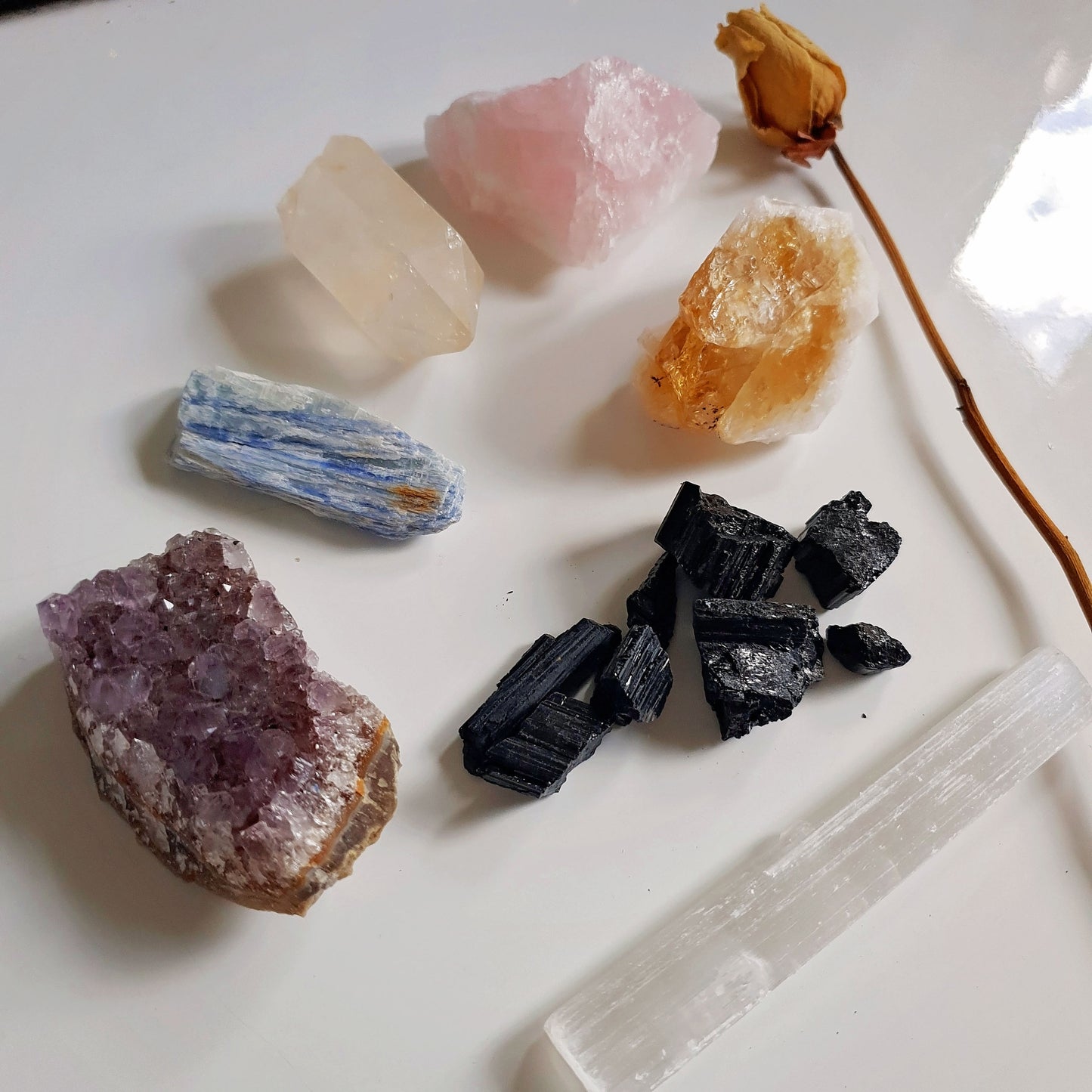 The Crystal Starter Set - Amethyst - Tourmaline - Quartz - Rose - Citrine - Kyanite - Selenite - Cluster - Point - Geode - Gift - Natural