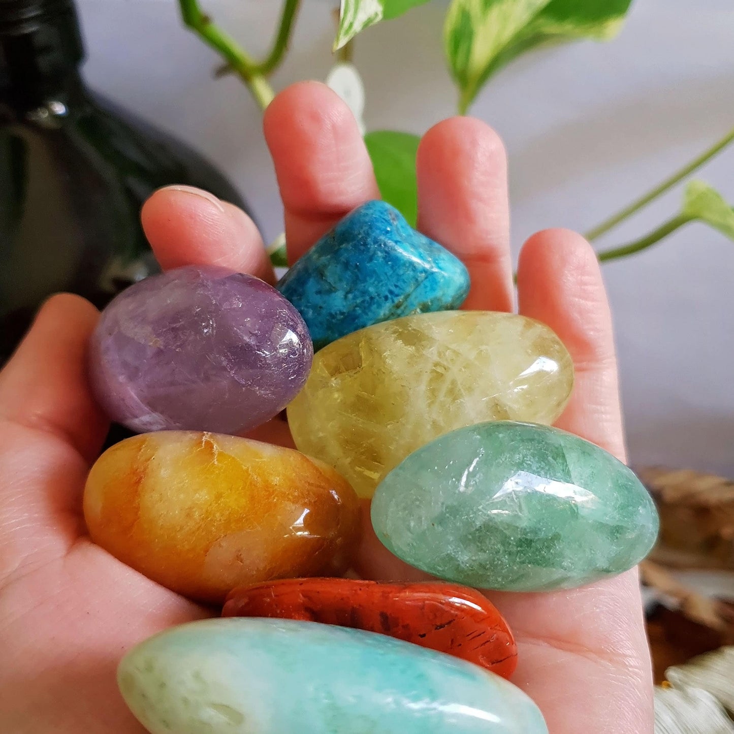 Rainbow Tumbled Stone Set - Chakra - Polished - Gift - Large - Bright