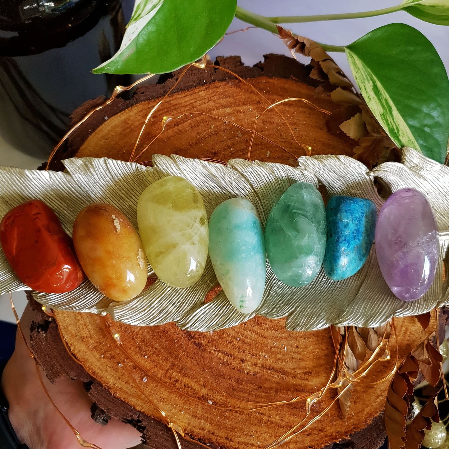 Rainbow Tumbled Stone Set - Chakra - Polished - Gift - Large - Bright