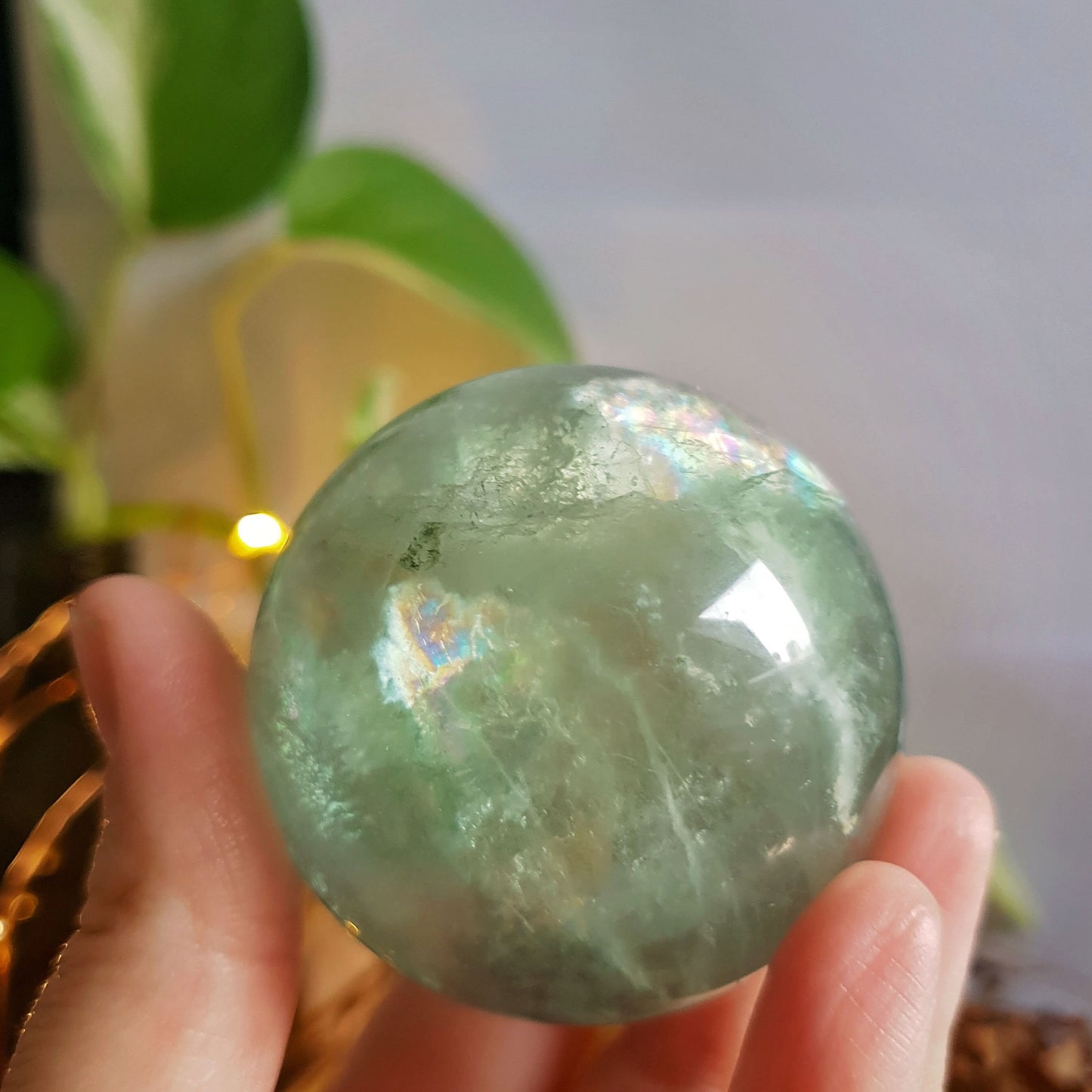 Green Fluorite Sphere - Crystal Ball - Polished - Gemstone - Natural - Raw - Wooden Stand - #2