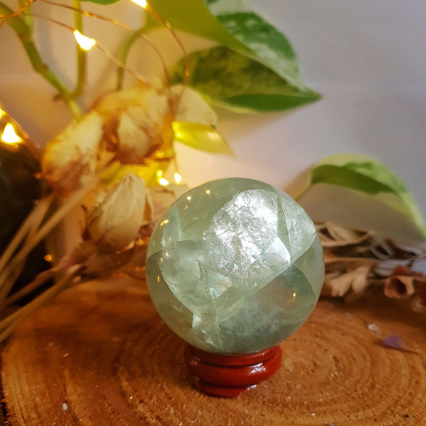 Green Fluorite Sphere - Crystal Ball - Polished - Gemstone - Natural - Raw - Wooden Stand - #3