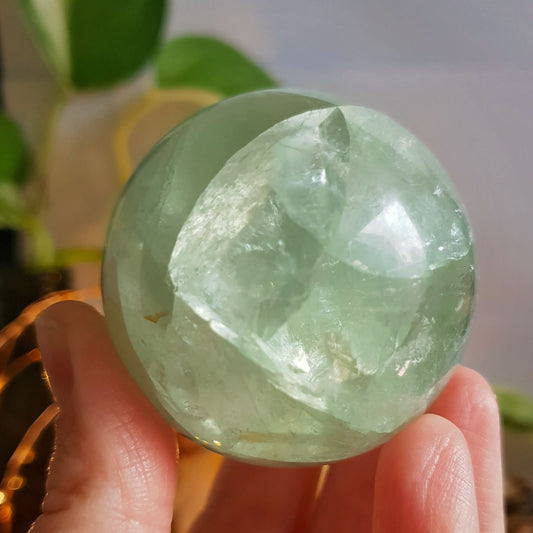 Green Fluorite Sphere - Crystal Ball - Polished - Gemstone - Natural - Raw - Wooden Stand - #3