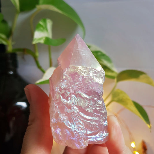 Angel Aura Rose Quartz Polished Point Base Cut #3