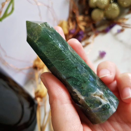 Moss Agate Polished Point #1