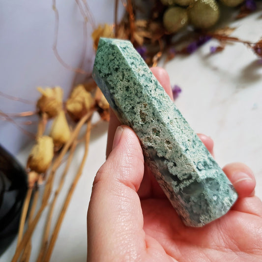 Moss Agate Polished Point #7