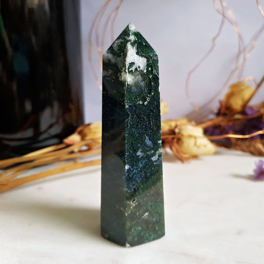 Moss Agate Polished Point #8