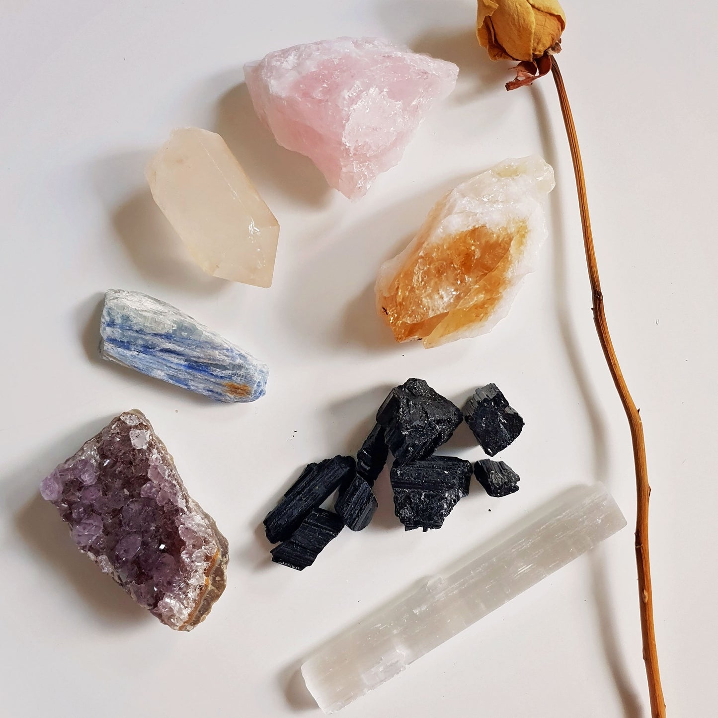 The Crystal Starter Set - Amethyst - Tourmaline - Quartz - Rose - Citrine - Kyanite - Selenite - Cluster - Point - Geode - Gift - Natural