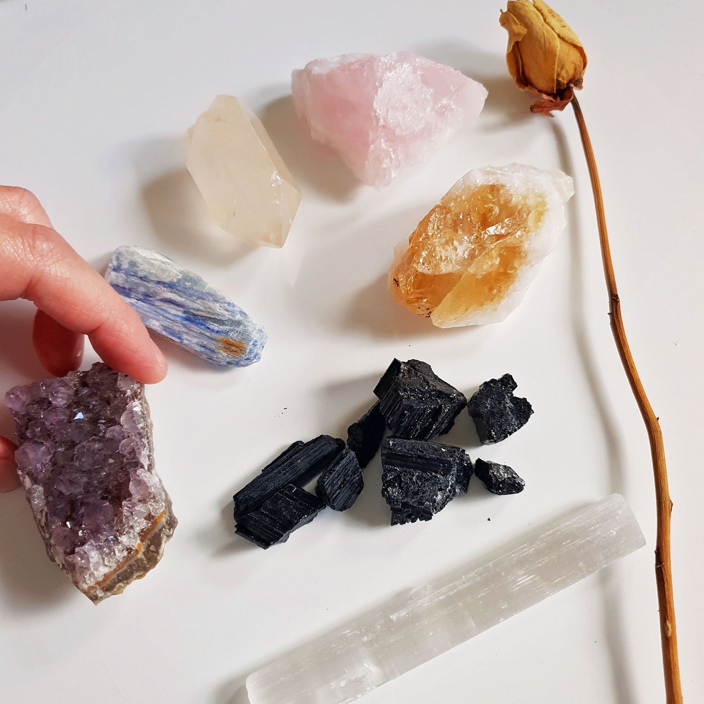 The Crystal Starter Set - Amethyst - Tourmaline - Quartz - Rose - Citrine - Kyanite - Selenite - Cluster - Point - Geode - Gift - Natural