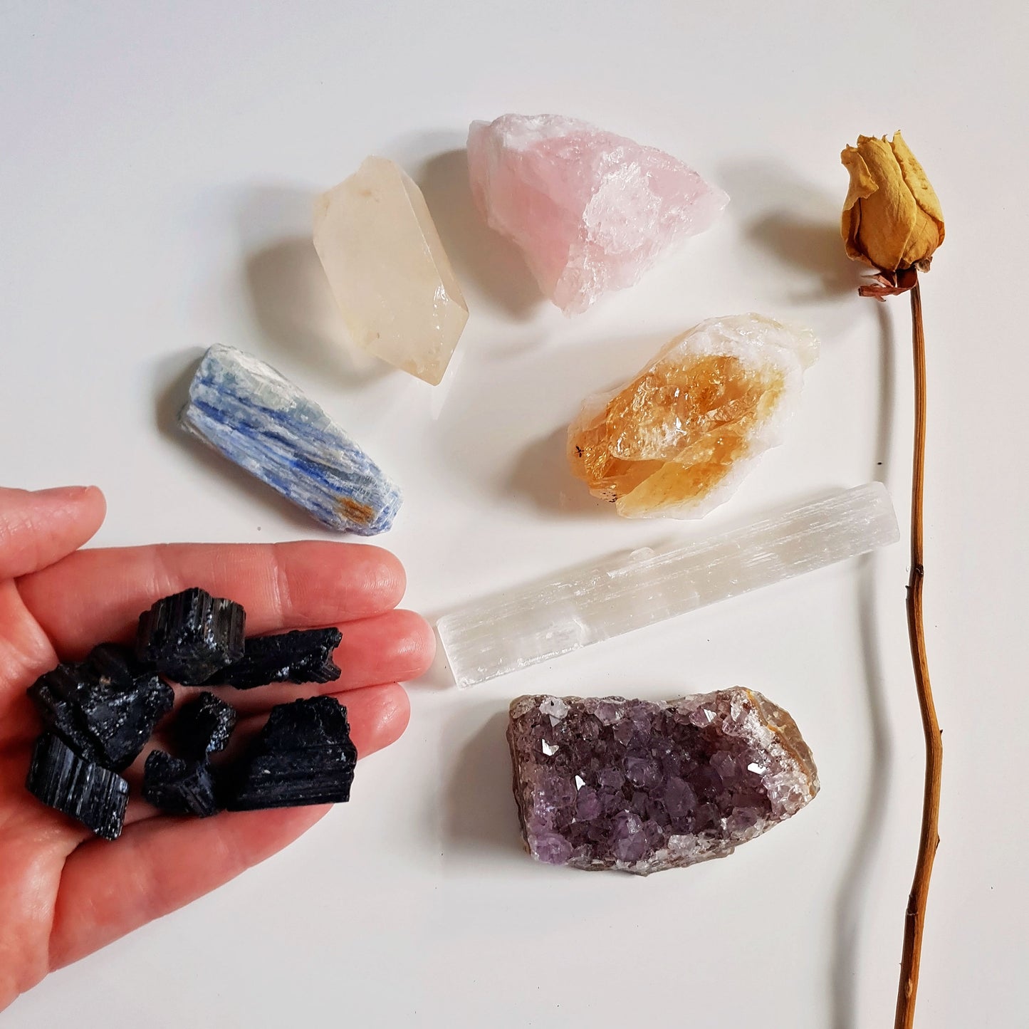 The Crystal Starter Set - Amethyst - Tourmaline - Quartz - Rose - Citrine - Kyanite - Selenite - Cluster - Point - Geode - Gift - Natural