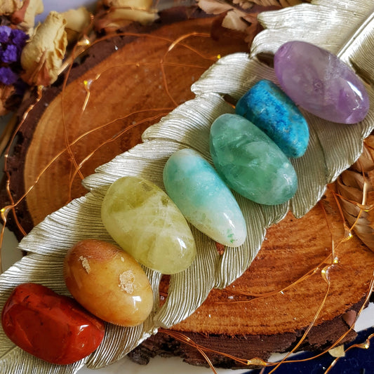 Rainbow Tumbled Stone Set - Chakra - Polished - Gift - Large - Bright