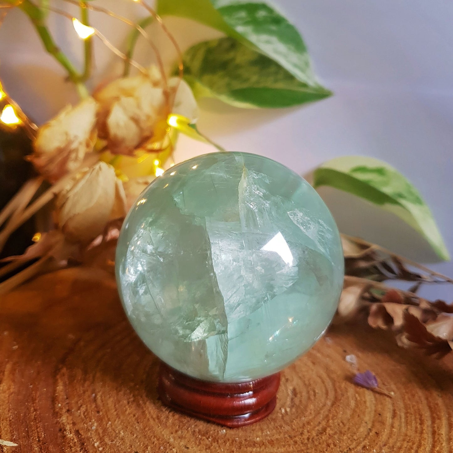Green Fluorite Sphere - Crystal Ball - Polished - Gemstone - Natural - Raw - Wooden Stand - #1
