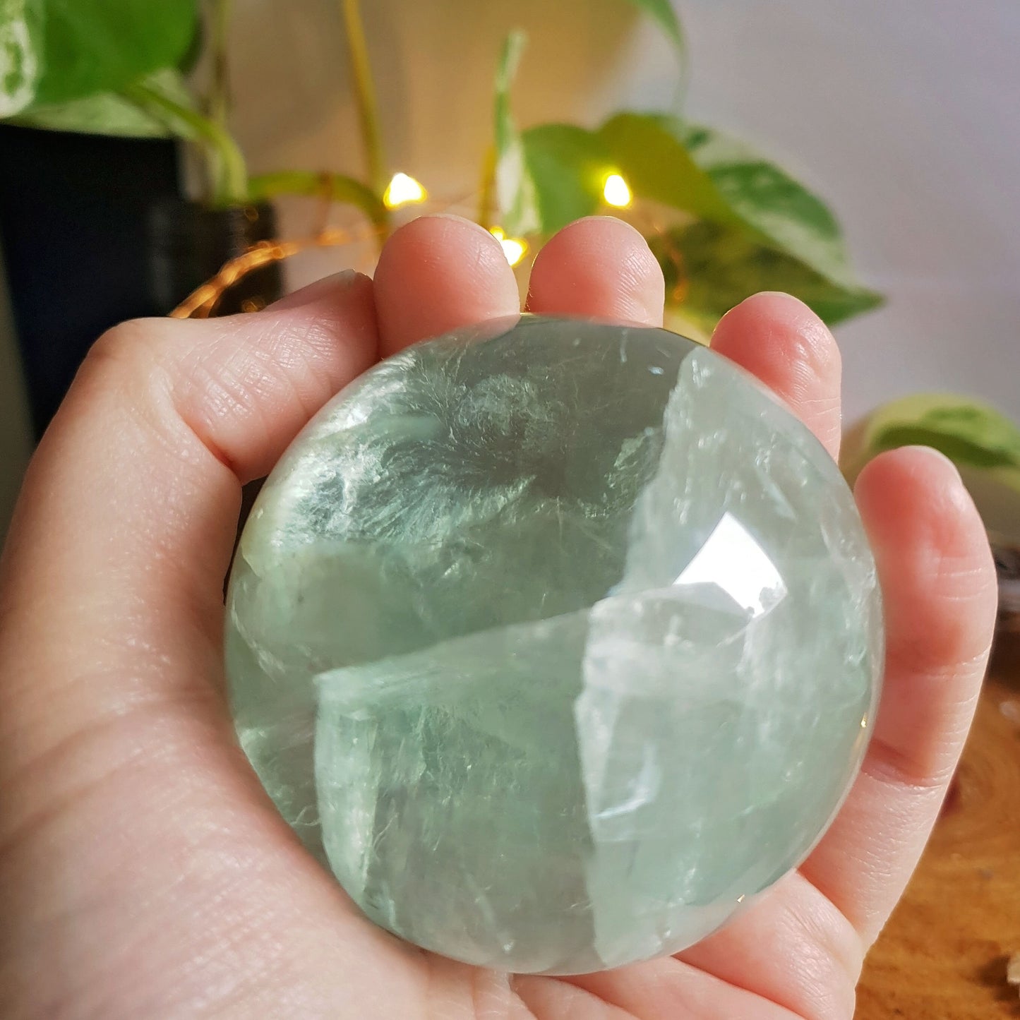 Green Fluorite Sphere - Crystal Ball - Polished - Gemstone - Natural - Raw - Wooden Stand - #1