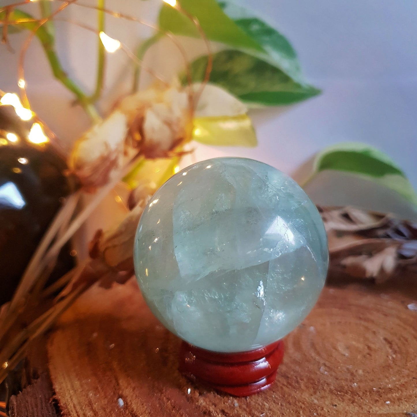 Green Fluorite Sphere - Crystal Ball - Polished - Gemstone - Natural - Raw - Wooden Stand - #3