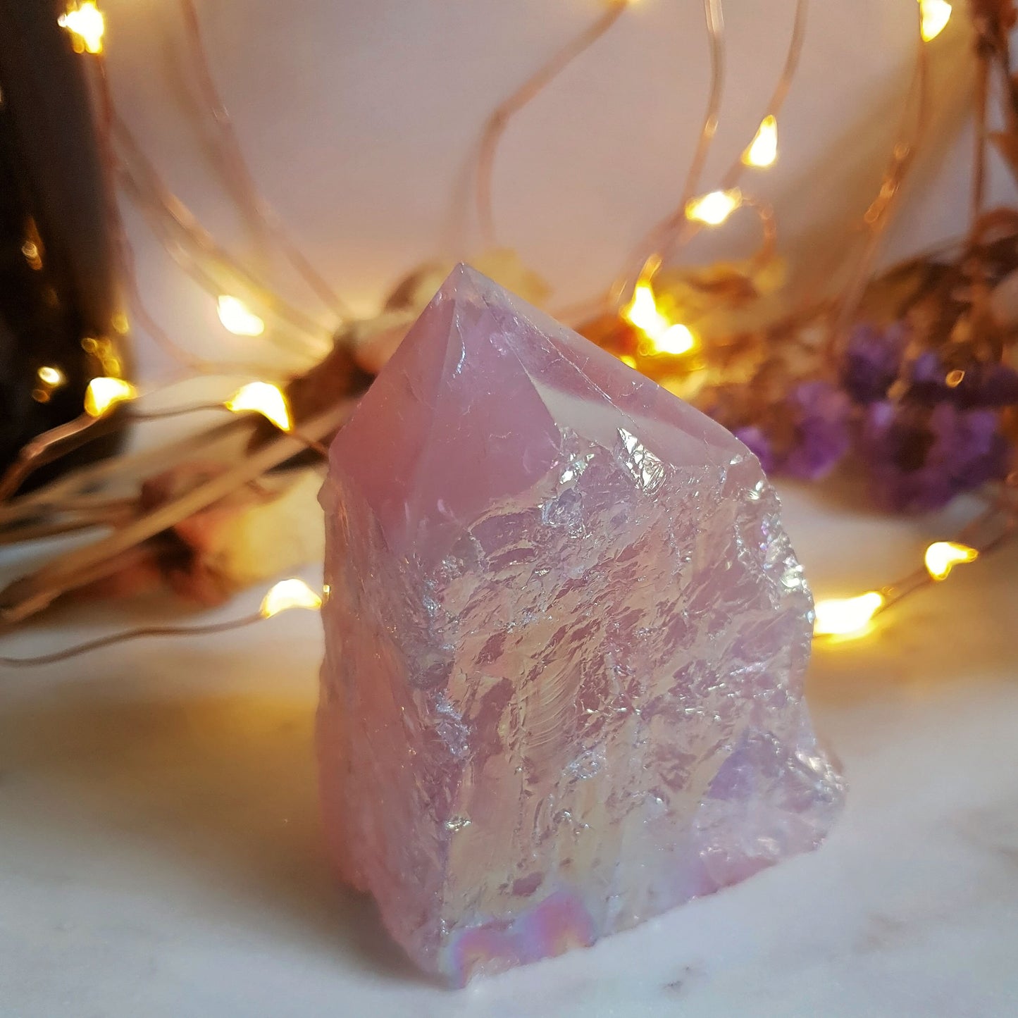 Angel Aura Rose Quartz Polished Point Base Cut #3