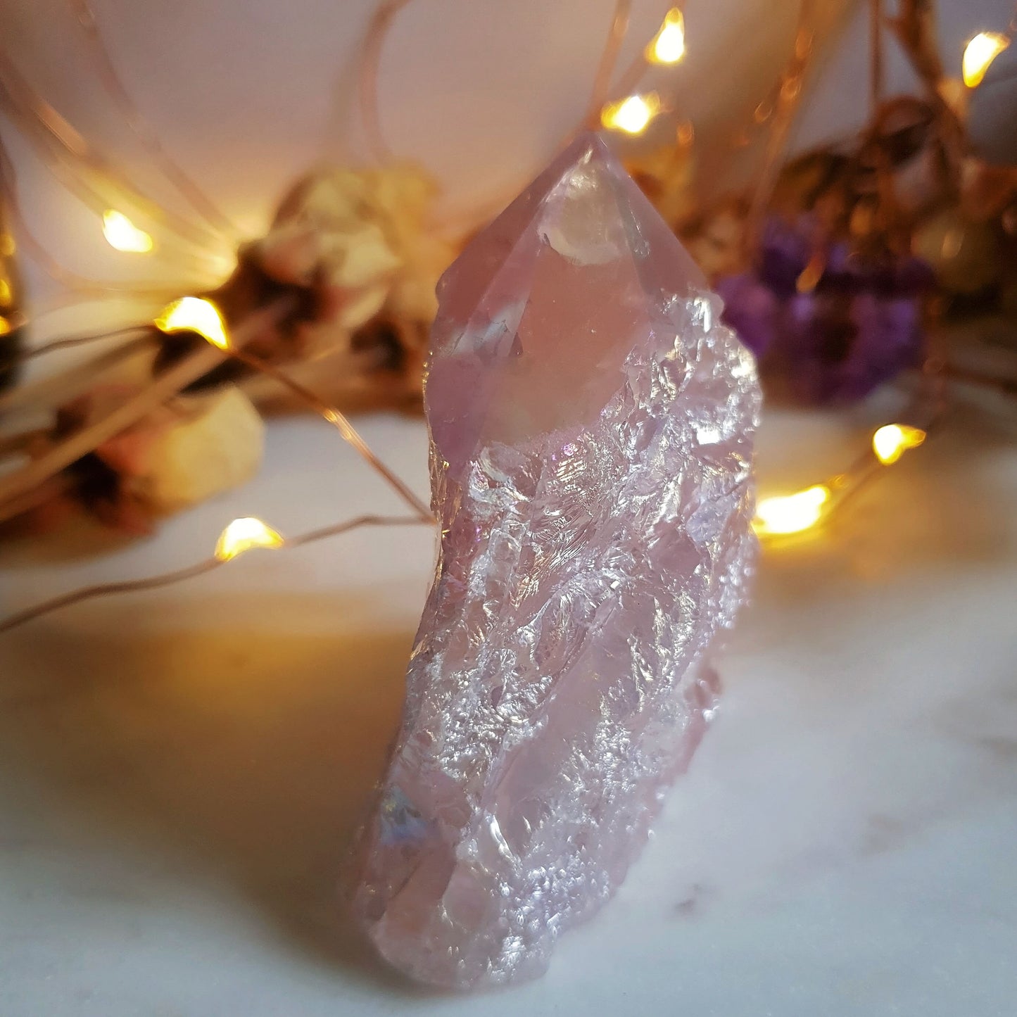 Angel Aura Rose Quartz Polished Point Base Cut #3