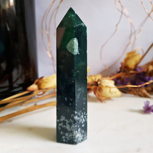 Moss Agate Polished Point #4