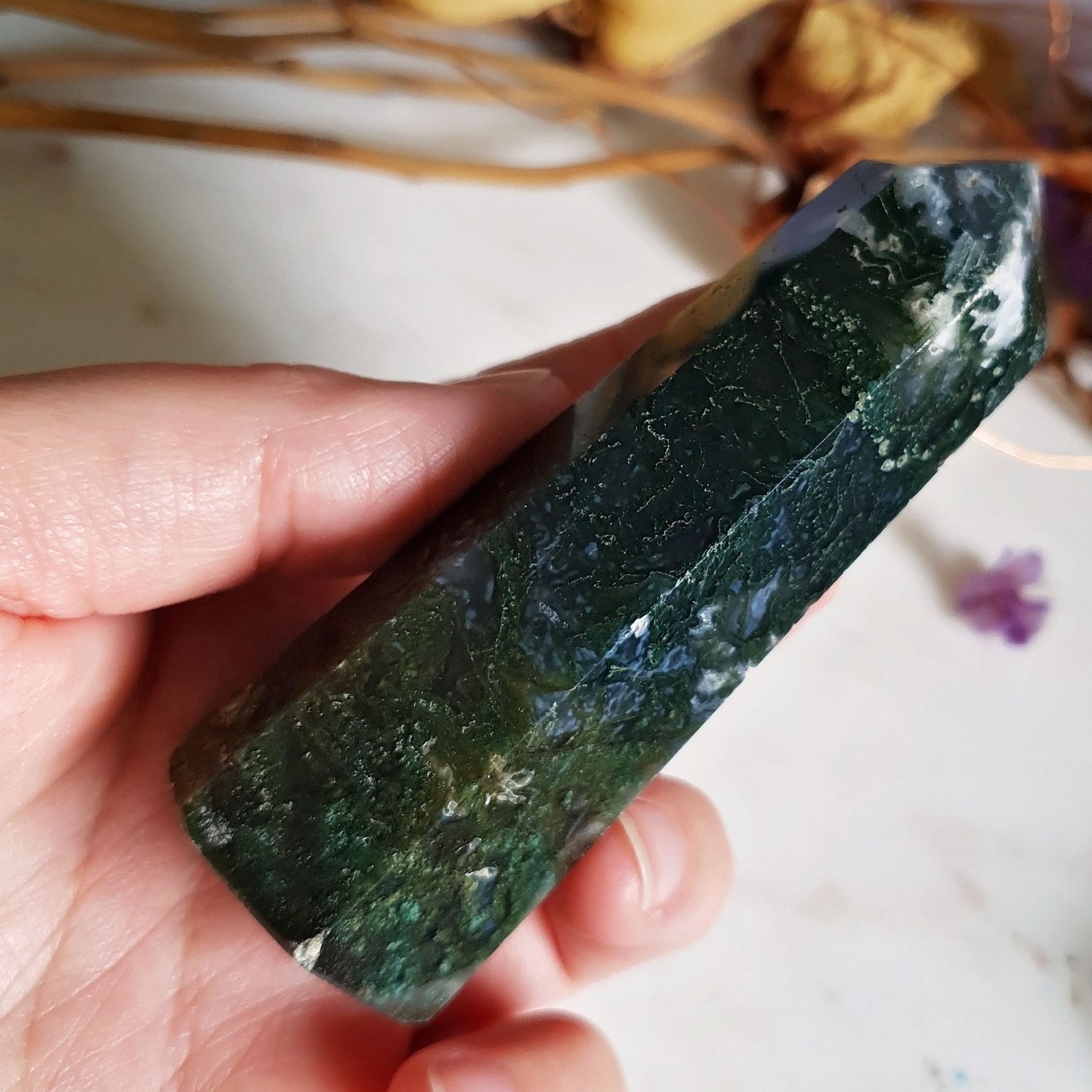 Moss Agate Polished Point #8