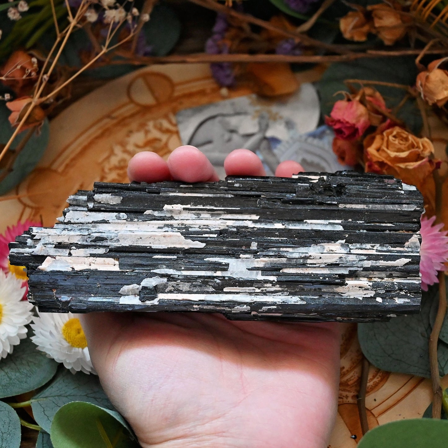 Black Tourmaline With Quartz Raw Chunk - #7