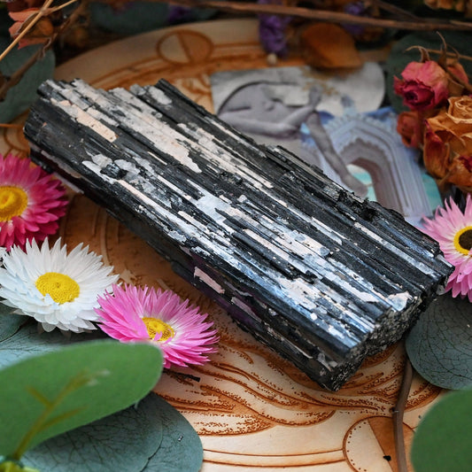 Black Tourmaline With Quartz Raw Chunk - #7