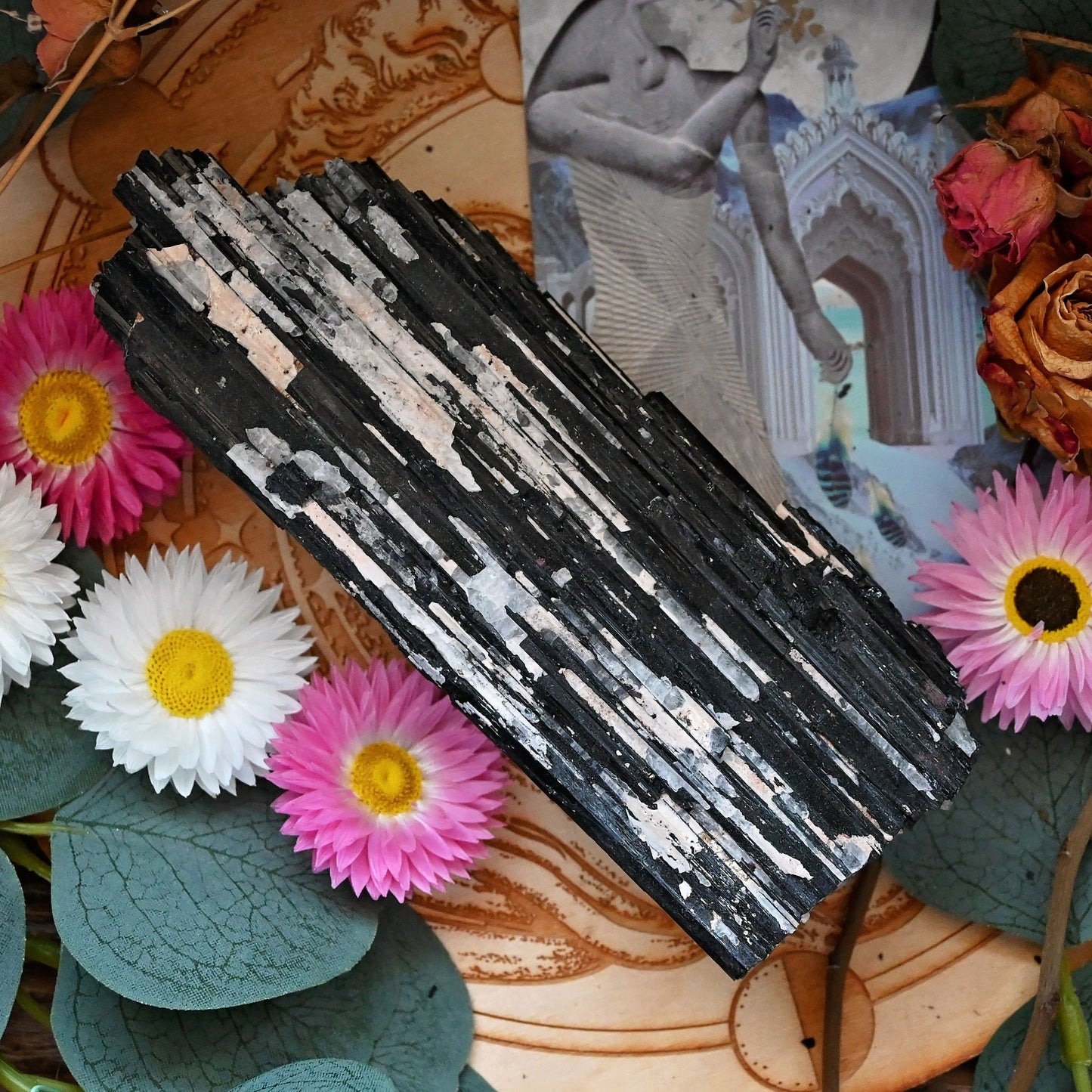 Black Tourmaline With Quartz Raw Chunk - #7