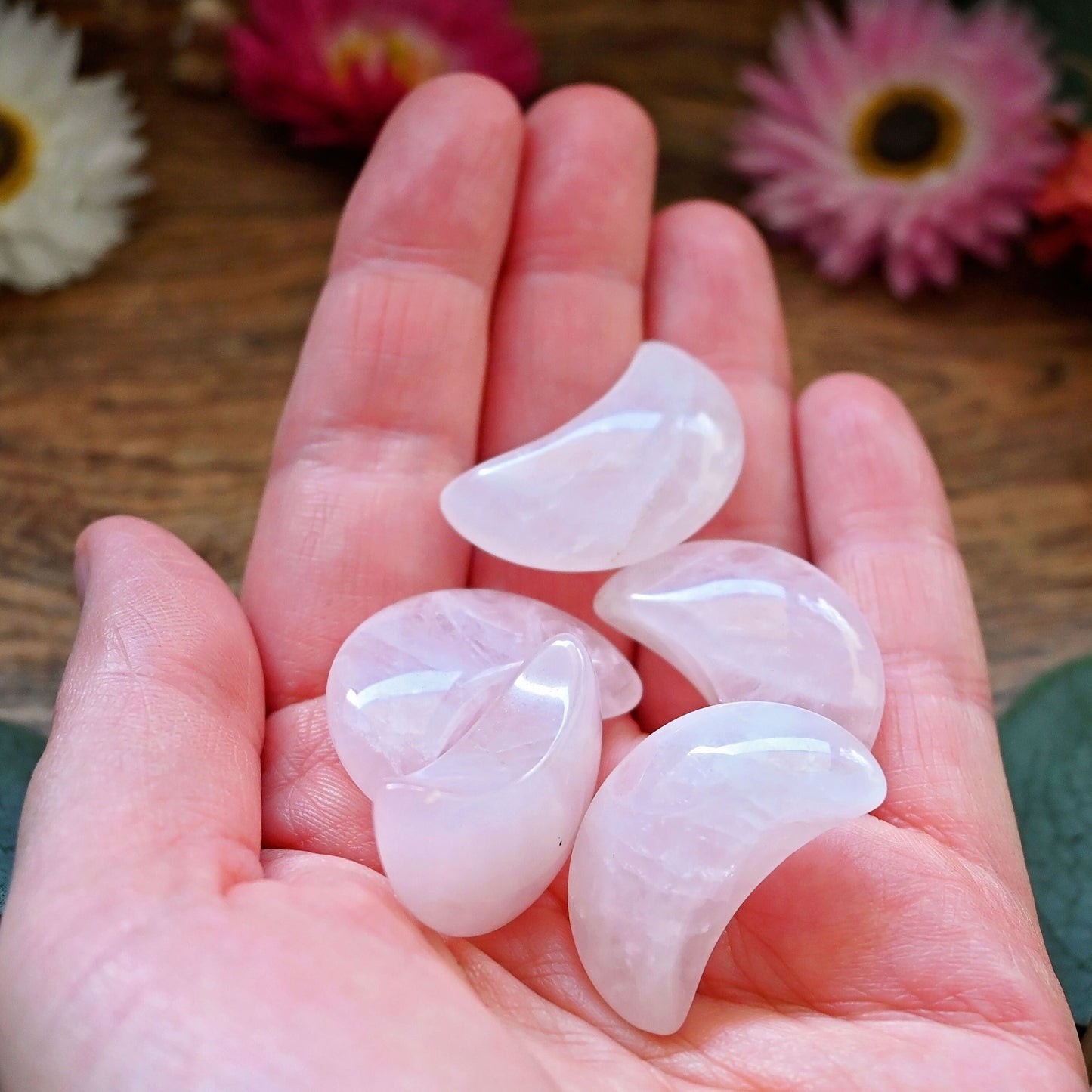 Mini Polished Crescent Moon - Rose Quartz