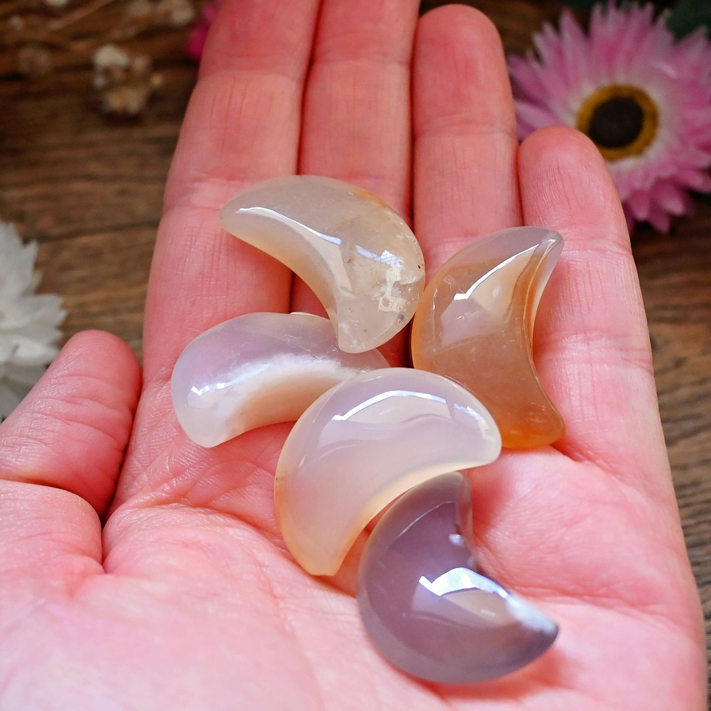Mini Polished Crescent Moon - Flower Agate