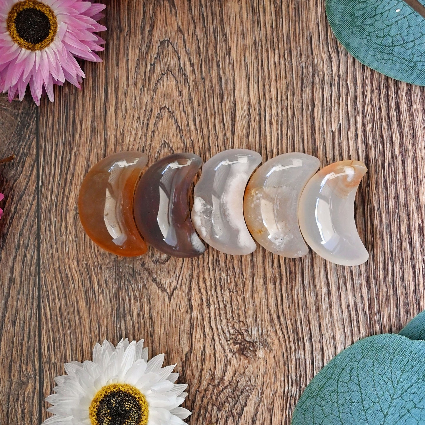 Mini Polished Crescent Moon - Flower Agate