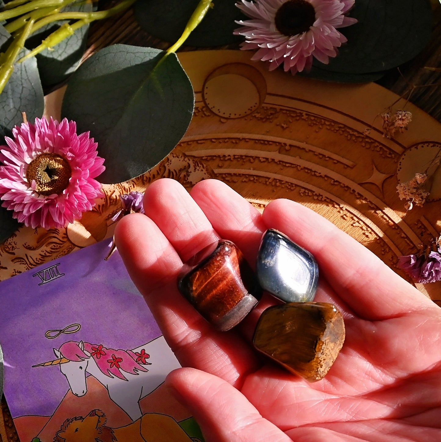 Tiger Eye Tumble Set of 3 - Red, Gold, Blue