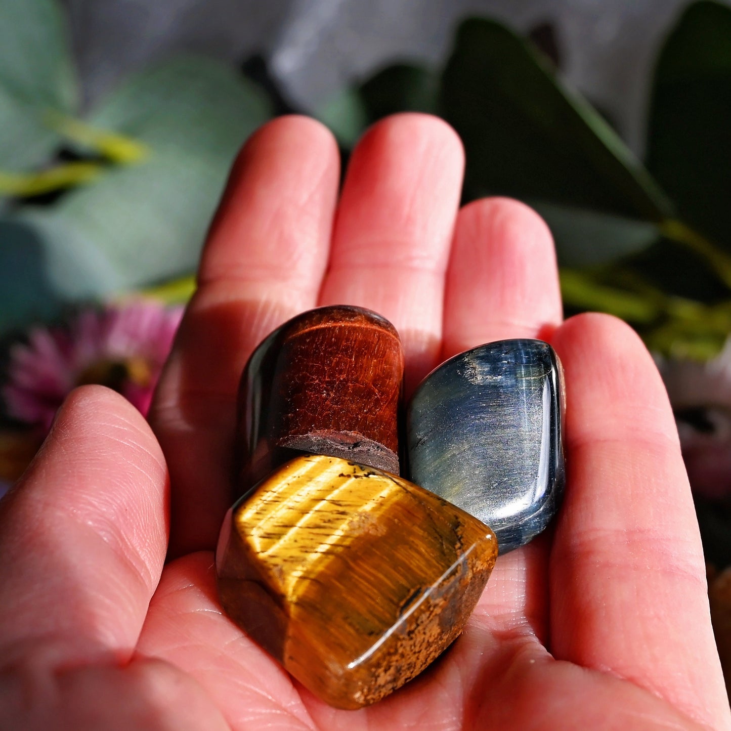 Tiger Eye Tumble Set of 3 - Red, Gold, Blue